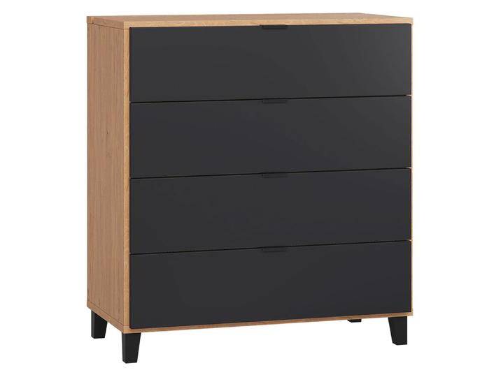 Kommode Leoncho 08 Eiche/Schwarz 100 x 90 x 47 cm 4 Schubladen Soft Touch Lackierung LED-Beleuchtung Soft Close System von easyMÖBEL