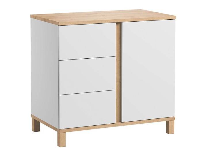 Kommode Lijan 07, Farbe: Weiß / Eiche - Abmessungen: 84 x 90 x 53 cm (H x B x T) von easyMÖBEL