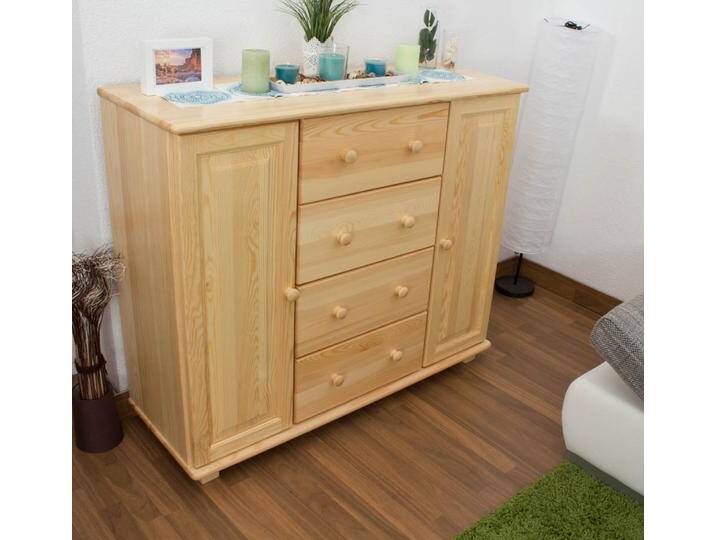 Kommode, Natur, 100x118x42 cm, Massivholz, 4 Schubladen & Fächer, Landhaus Modern von easyMÖBEL