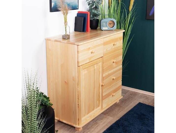 Kommode, Natur, 100x100x47 cm, Massivholz, 5 Schubladen, Landhaus Modern von easyMÖBEL