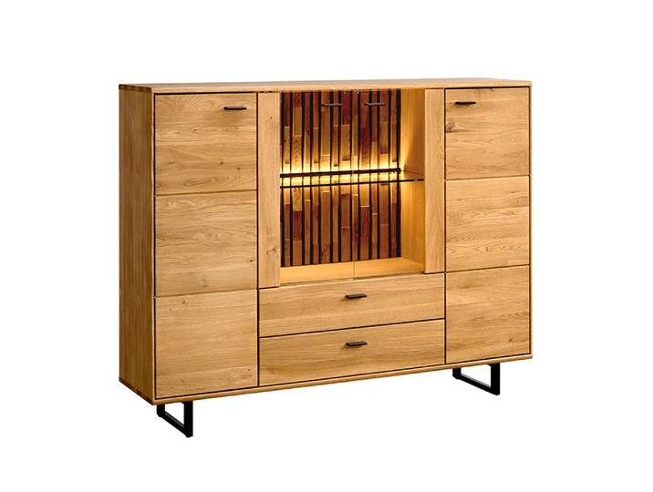 Kommode Nobres 14 in Eiche / Natur, 117 x 148 x 39 cm, mit LED-Beleuchtung, 4 Türen, 2 Schubladen, 7 Fächer, Soft-Close-System, für Staubsaugrobot von easyMÖBEL