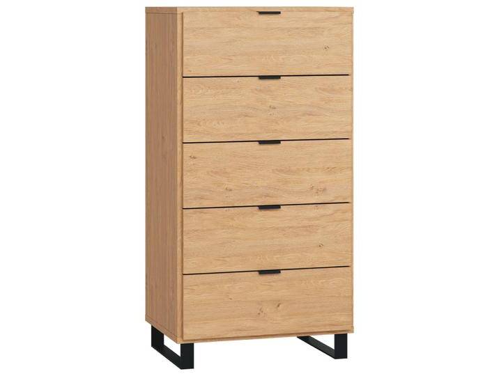 Kommode Patitas 05 Eiche 5 Schubladen Soft Close Industrial Design 122 x 63 x 47 cm Metallfüße von easyMÖBEL