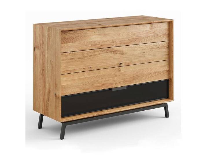 Kommode Salleron 07, Wildeiche massiv geölt, Farbe: Natur / Schwarz - Abmessungen: 90 x 121 x 45 cm (H x B x T) von easyMÖBEL