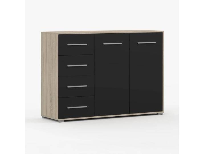 Kommode Schwarz / Eiche Comarca 20 96 x 135 x 45 cm 2 Türen 4 Schubladen 3 Fächer schlichtes Design Lagerkapazität Sideboard Kommode Schwarz / Eiche Comarca 20 96 x 135 x 45 cm 2 Türen 4 Schubladen 3 Fächer schlichtes Design Lagerkapazität Sideboard von easyMÖBEL
