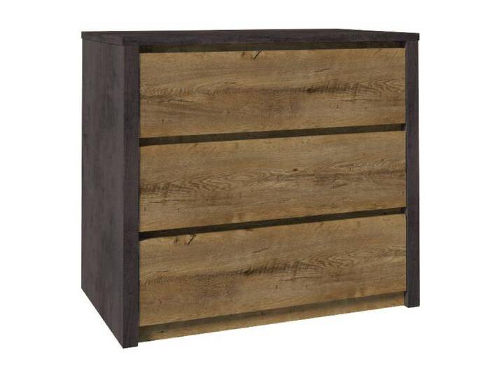 Kommode Selun 04, Farbe: Eiche Dunkelbraun / Grau - 80 x 90 x 43 cm (H x B x T) von easyMÖBEL
