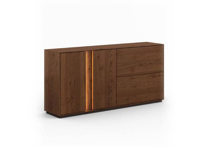 Kommode Sienne 05, Wildeiche massiv, gebürstet, in Tabacco geölt, Push-to-open Funktion, Maße: 79 x 165 x 43,5 cm, sechs Fächer, inkl. LED-Beleuc von easyMÖBEL
