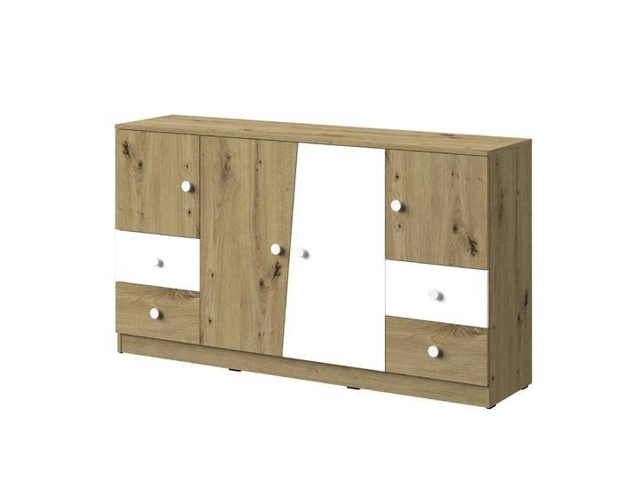 Kommode Sirte 06, Farbe: Eiche / Weiß matt - Abmessungen: 90 x 160 x 40 cm (H x B x T) von easyMÖBEL