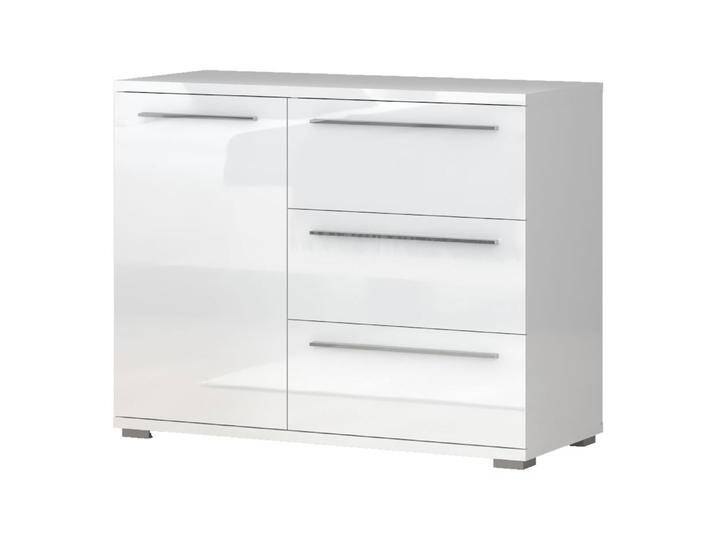 Kommode Siumu 12, Farbe: Weiß / Weiß Hochglanz - 85 x 107 x 45 cm (H x B x T) von easyMÖBEL