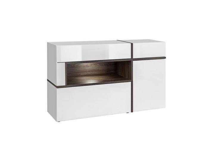 Kommode Stura 06, Farbe: Weiß Hochglanz / Grau - Abmessungen: 90 x 150 x 45 cm (H x B x T), mit LED-Beleuchtung von easyMÖBEL
