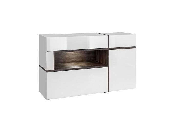 Kommode Stura 06, Farbe: Weiß Hochglanz / Grau - Abmessungen: 90 x 150 x 45 cm (H x B x T), mit LED-Beleuchtung von easyMÖBEL