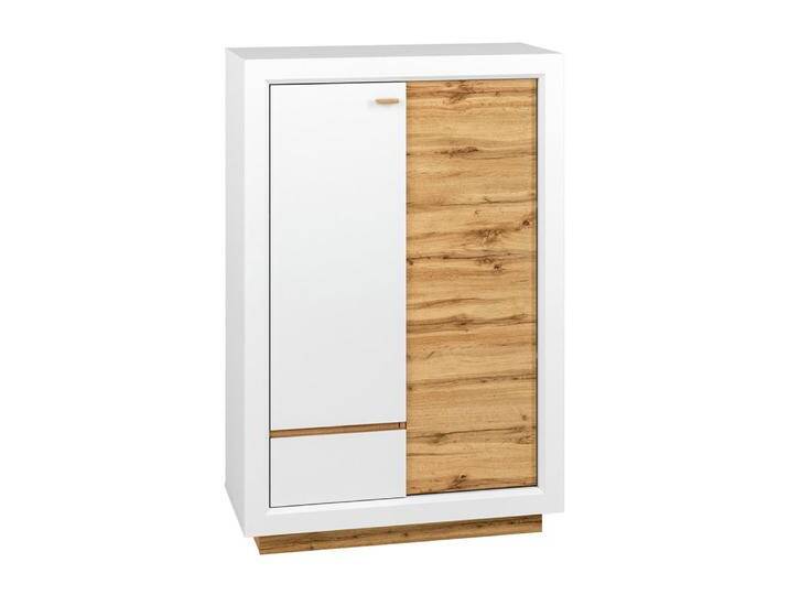 Kommode Temecula 04, Farbe: Eiche / Weiß - Abmessungen: 138 x 92 x 43 cm (H x B x T), mit 2 Türen und 6 Fächern von easyMÖBEL