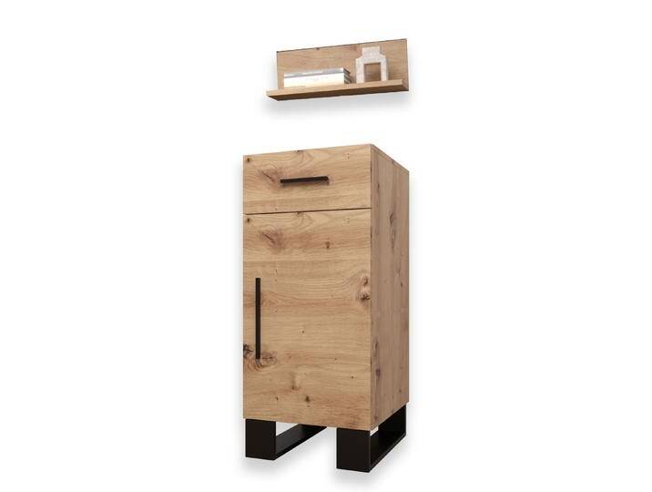 Kommode mit modernen Design Morteratsch 03, Farbe: Eiche / Schwarz - Abmessungen: 95 x 42 x 46 cm (H x B x T), mit zwei Fächern und einer Schublade von easyMÖBEL