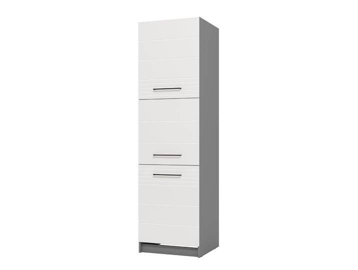 Küchenschrank mit drei Türen Pluna 02, Farbe: Graphitgrau / Weiß Hochglanz, genügend Stauraum, Maße: 214,5 x 60 x 57,5 cm, ABS-Kanten, sechs Fä von easyMÖBEL