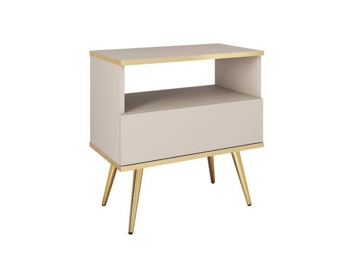 Modere Nachtkommode mit einer Schublade Horsham 76, Farbe: Beige, ein Ablagefach, ABS-Kantenschutz, Maße: 59 x 54 x 39 cm, Push-to-open Funktion, f Modere Nachtkommode mit einer Schublade Horsham 76, Farbe: Beige, ein Ablagefach, ABS-Kantenschutz, Maße: 59 x 54 x 39 cm, Push-to-open Funktion, f von easyMÖBEL