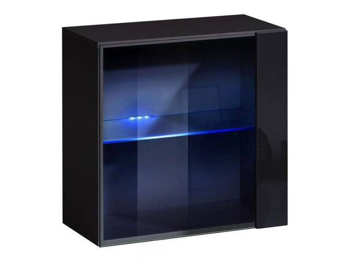 Moderne Hängevitrine Fardalen 22, Farbe: Schwarz - Abmessungen: 60 x 60 x 30 cm (H x B x T), mit LED-Beleuchtung von easyMÖBEL