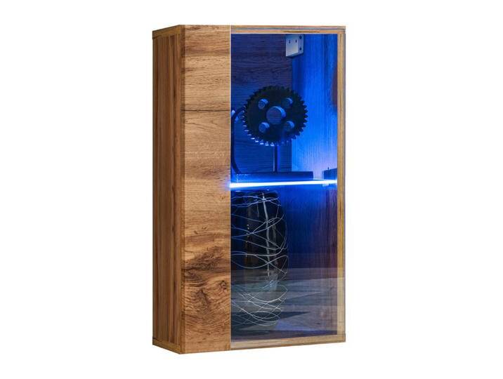Moderne Hängevitrine mit zwei Fächern Möllen 12, Farbe: Eiche Wotan - Abmessungen: 60 x 30 x 25 cm (H x B x T), mit LED-Beleuchtung von easyMÖBEL