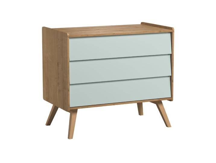 Moderne Kommode mit drei Schubladen Aleksander 14, Farbe: Eiche / Grün, Maße: 90 x 100 x 58 cm, hochwertigen Material, Push-to-open Funktion von easyMÖBEL