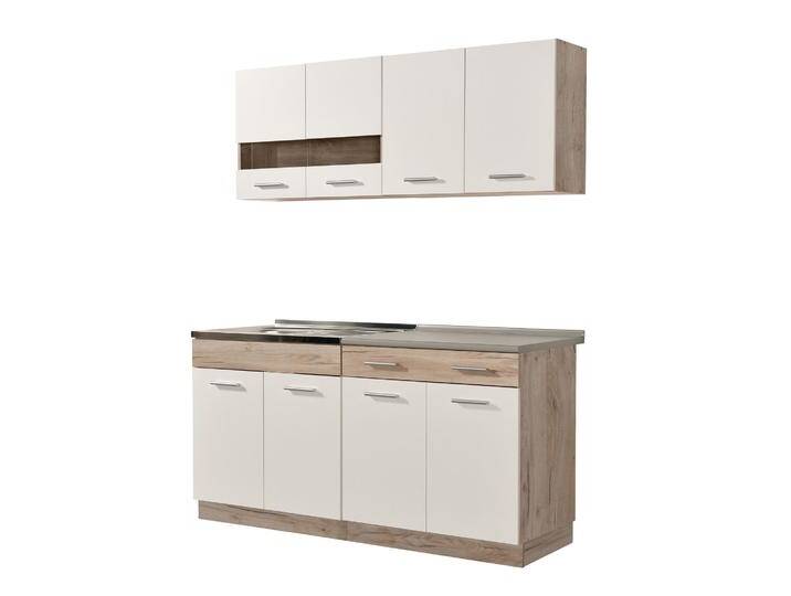 Moderne Küchenzeile / Küchenblock Kolubara 01, Farbe: Eiche Grau / Weiß, Griffe: Silber, 160 cm breit, eine Schublade, ein Hängeschrank von easyMÖBEL