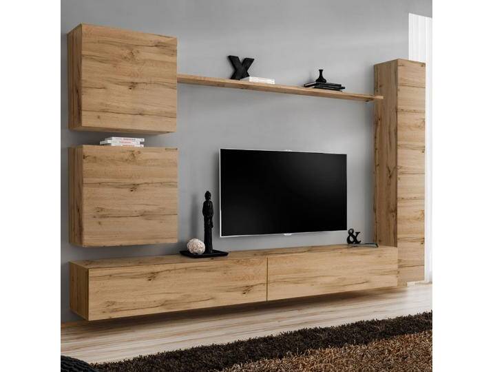 Moderne Wohnwand Balestrand 116, Farbe: Eiche Wotan - Abmessungen: 180 x 280 x 40 cm (H x B x T), mit 16 Fächern von easyMÖBEL