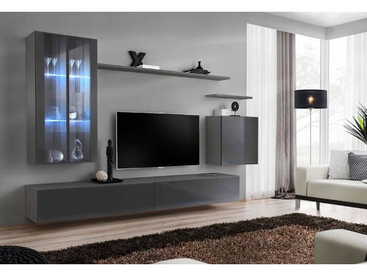 Moderne Wohnwand Balestrand 179, Farbe: Grau - Abmessungen: 160 x 270 x 40 cm (H x B x T), mit fünf Fächern von easyMÖBEL