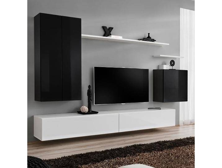 Moderne Wohnwand Balestrand 22, Farbe: Schwarz / Weiß - Abmessungen: 160 x 270 x 40 cm (H x B x T), mit 12 Fächern von easyMÖBEL