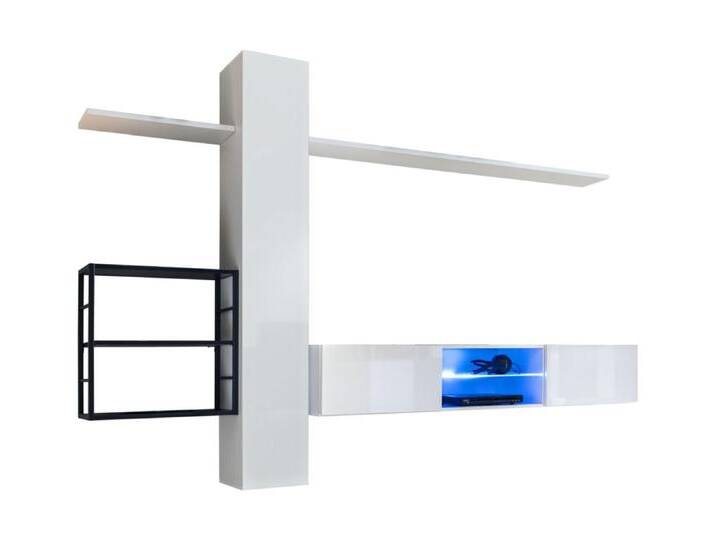 Moderne Wohnzimmerwand mit Push-to-open Funktion Valand 17, Farbe: Weiß - Abmessungen: 180 x 270 x 40 cm (H x B x T) von easyMÖBEL