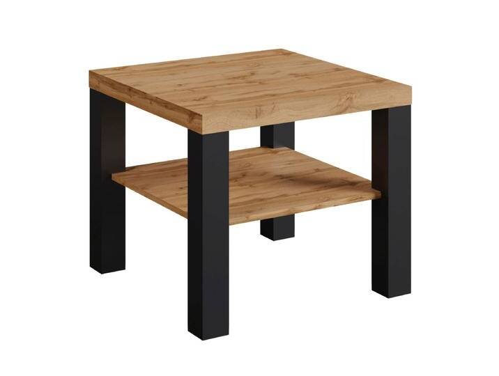 Moderner Couchtisch quadratisch Temerin 30a, Eiche Wotan / Mattschwarz, 60 x 60 x 51 cm, kleiner stabiler Fernsehtisch mit Ablagefach und dunklen B von easyMÖBEL