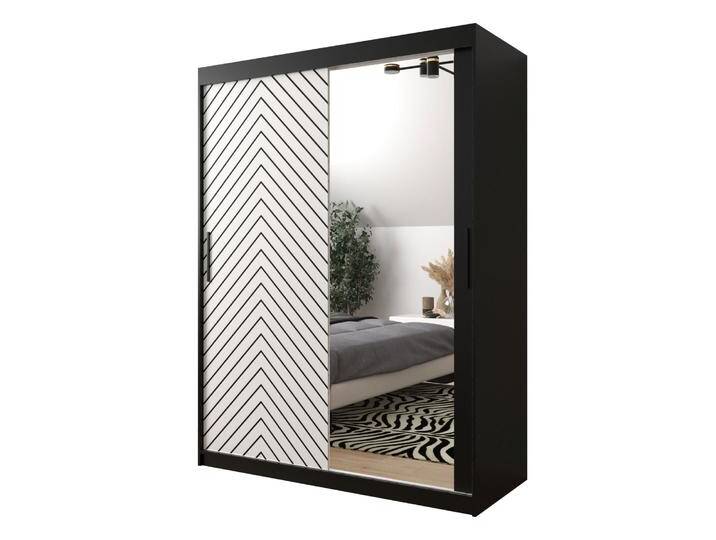 Moderner Kleiderschrank Mulhacen 90 Schwarz matt / Weiß matt 200x150x62 cm 5 Fächer 2 Kleiderstangen Schiebetüren von easyMÖBEL