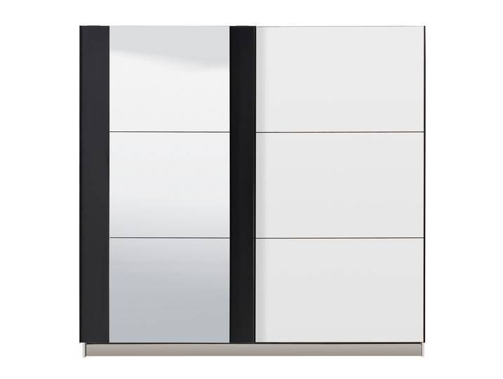 Moderner Kleiderschrank mit zwei Kleiderstangen Sizila 01, Farbe: Weiß / Schwarz, 10 Fächer, Spiegel, Maße: 210 x 217 x 62,5 cm, hochwertige Mater von easyMÖBEL