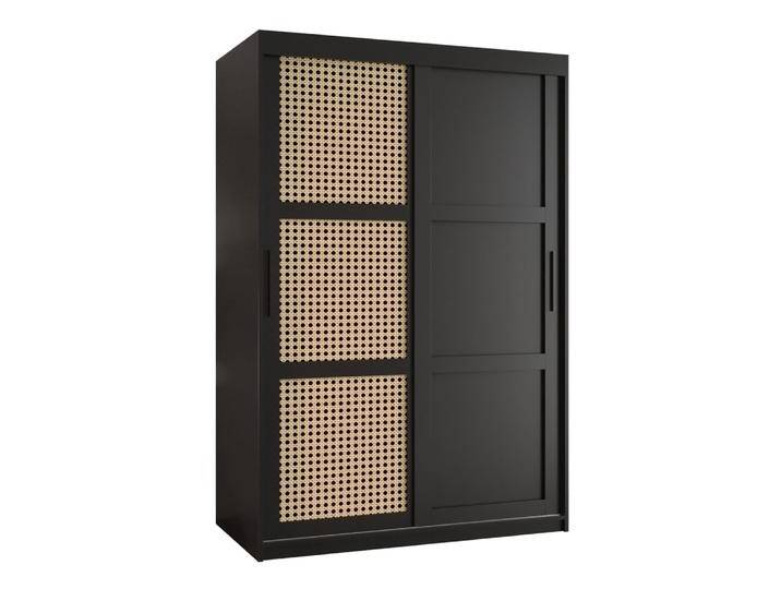 Moderner Schiebetürenschrank Kasbek 28, Schwarz Matt, Maße: 200 x 120 x 62 cm, 2 Kleiderstangen, Griffe: Schwarz, 5 Fächer von easyMÖBEL