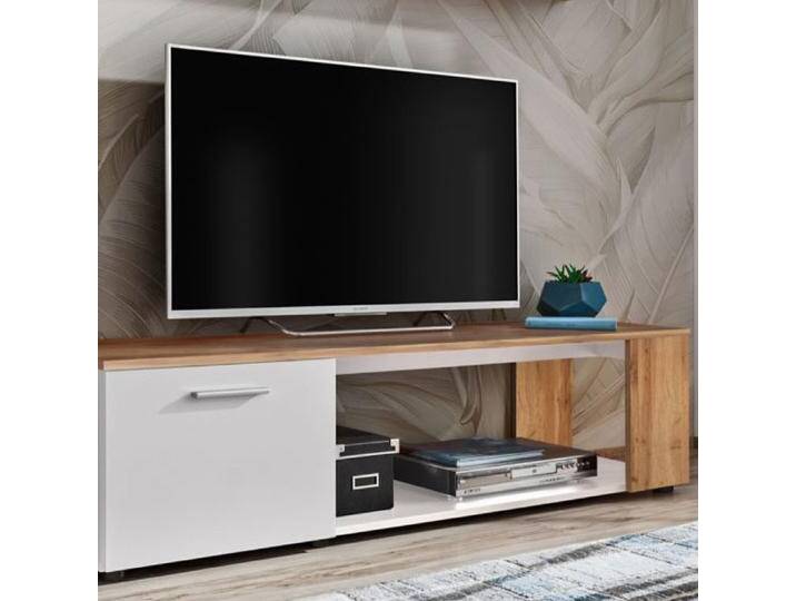 Moderner TV-Unterschrank Bjordal 06, Farbe: Weiß matt / Eiche Wotan - Abmessungen: 39 x 150 x 40 cm (H x B x T), mit genügend Stauraum von easyMÖBEL