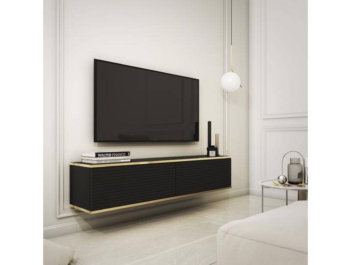 Moderner TV-Unterschrank mit edler Optik Horsham 01, Farbe: Schwarz - Abmessungen: 30 x 135 x 32 cm (H x B x T), mit Push-to-open Funktion von easyMÖBEL