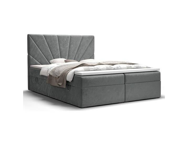 Modernes Boxspringbett Pirin 24, Farbe: Grau - Liegefläche: 160 x 200 cm (B x L), mit genügend Stauraum von easyMÖBEL