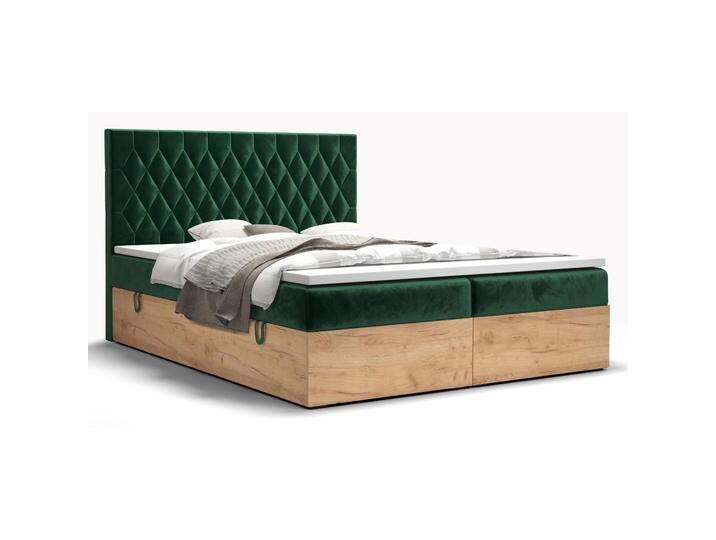 Modernes Boxspringbett mit Stauraum Pilio 63, Farbe: Grün / Eiche Golden Craft - Liegefläche: 140 x 200 cm (B x L) von easyMÖBEL