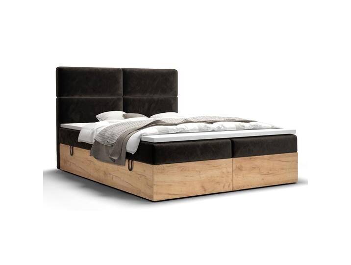 Modernes Doppelbett mit Stauraum Pilio 42, Farbe: Schwarz / Eiche Golden Craft - Liegefläche: 180 x 200 cm (B x L) von easyMÖBEL