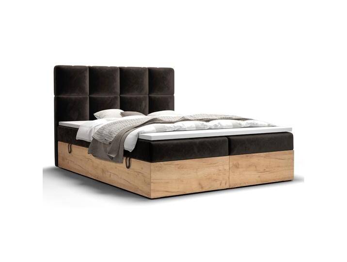 Modernes Doppelbett mit Stauraum Pilio 57, Farbe: Schwarz / Eiche Golden Craft - Liegefläche: 180 x 200 cm (B x L) von easyMÖBEL