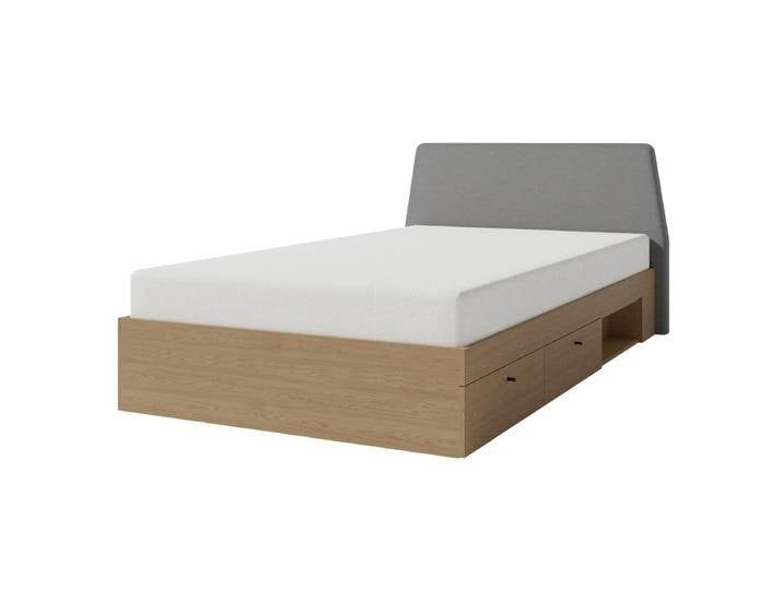 Modernes Einzelbett mit 2 Schubladen Sampont 13, Eiche dunkel, Liegefläche 120 x 200 cm, ABS-Kanten, bequemes Gästebett, Lochplatte dient als Latte Modernes Einzelbett mit 2 Schubladen Sampont 13, Eiche dunkel, Liegefläche 120 x 200 cm, ABS-Kanten, bequemes Gästebett, Lochplatte dient als Latte von easyMÖBEL