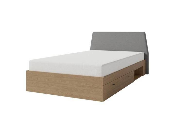 Modernes Einzelbett mit 2 Schubladen Sampont 13, Eiche dunkel, Liegefläche 120 x 200 cm, ABS-Kanten, bequemes Gästebett, Lochplatte dient als Latte Modernes Einzelbett mit 2 Schubladen Sampont 13, Eiche dunkel, Liegefläche 120 x 200 cm, ABS-Kanten, bequemes Gästebett, Lochplatte dient als Latte von easyMÖBEL