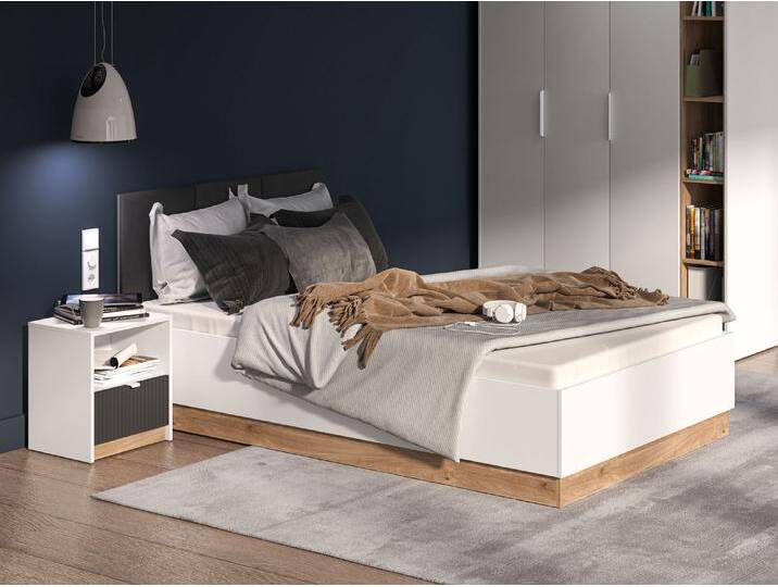 Modernes Jugendzimmer Kinderzimmer - Set C Mackinac, 3-teilig, Farbe: Weiß / Eiche / Grafit matt, aus hochwertigen Material, mit Soft-Close System, von easyMÖBEL