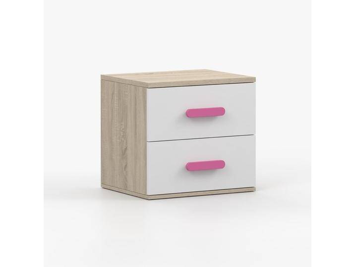 Nachtkästchen / Nachtkommode Weiß / Sonoma Eiche 2 Schubladen Smolikas 125 50 x 55 x 40 cm rosa Holzgriffe  Kinder Jugend von easyMÖBEL