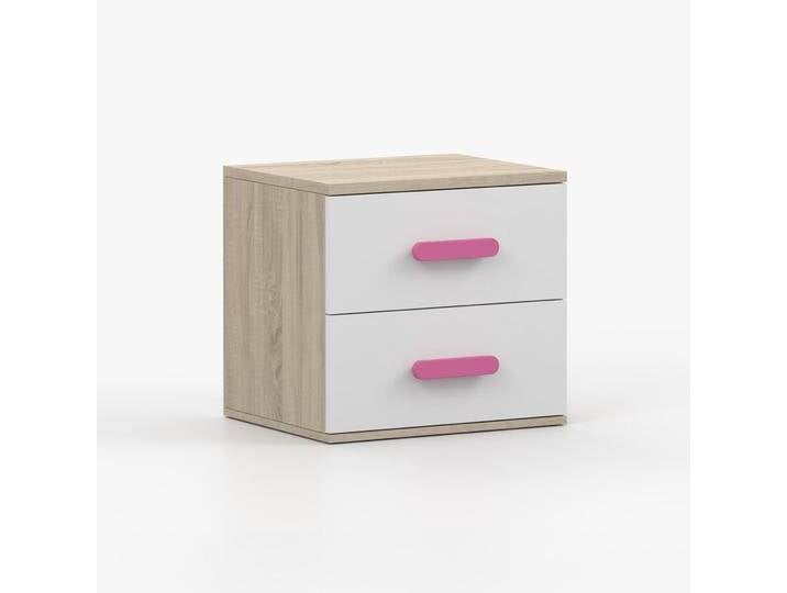 Nachtkästchen / Nachtkommode Weiß / Sonoma Eiche 2 Schubladen Smolikas 125 50 x 55 x 40 cm rosa Holzgriffe  Kinder Jugend von easyMÖBEL