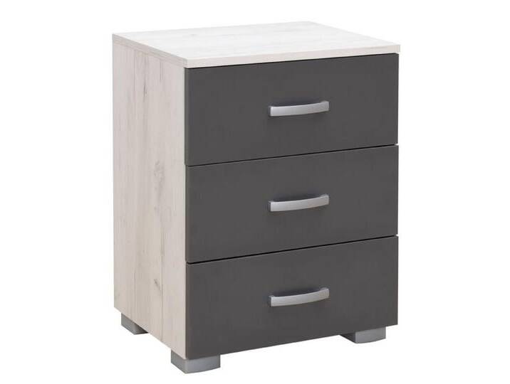 Nachtkästchen Lepe 03, Farbe: Eiche Weiß / Anthrazit - 65 x 49 x 38 cm (H x B x T) von easyMÖBEL