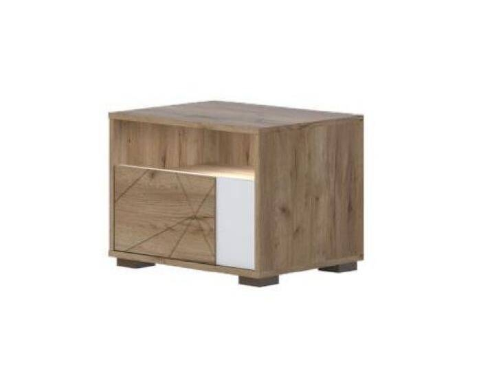 Nachtkästchen Manase 03, Farbe: Eiche Braun / Weiß Hochglanz - 41 x 55 x 41 cm (H x B x T) von easyMÖBEL