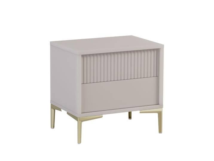 Nachtkommode Chabrey 03 mit 2 Schubladen in push-to-open Funktion, 51,5 x 53,5 x 38 cm, Farbe: Beige, Füße aus Metall in Gold, ABS Kantenschutz  von easyMÖBEL