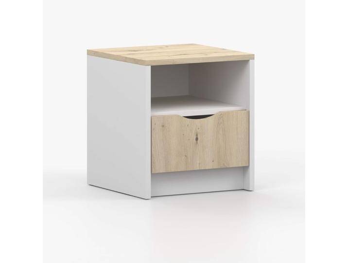 Nachtkommode Eiche / Weiß Meneziou 13 1 Fach 1 Schublade 42 x 40 x 36 cm Nachttisch kompaktes Design Griffmulde eckig Holzoptik von easyMÖBEL
