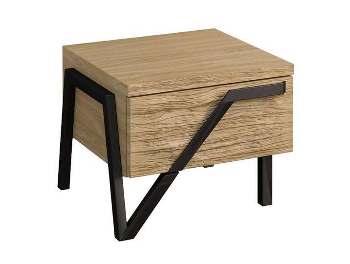 Nachtkommode Kastav 44 Eiche/Schwarz teilmassiv 40x50x50 cm (H x B x T) Soft Close Metall-Details modernes Design platzsparend von easyMÖBEL