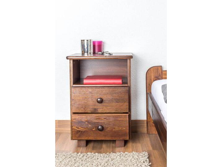 Nachtkommode Kiefer massiv Vollholz nussfarben 005 - Abmessung 60 x 43 x 33 cm (H x B x T) von easyMÖBEL