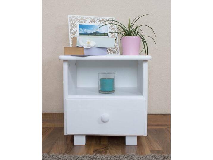 Nachtkommode Kiefer massiv Vollholz weiß lackiert 004 - Abmessung 43 x 43 x 33 cm (H x B x T) von easyMÖBEL