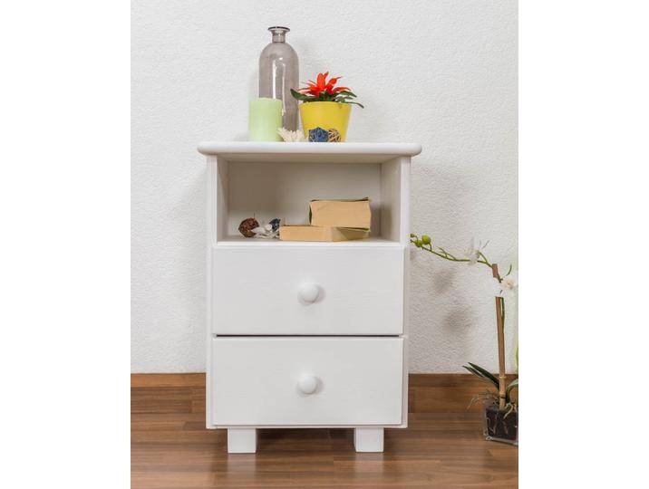 Nachtkommode Kiefer massiv Vollholz weiß lackiert 005 - Abmessung 60 x 43 x 33 cm (H x B x T) von easyMÖBEL