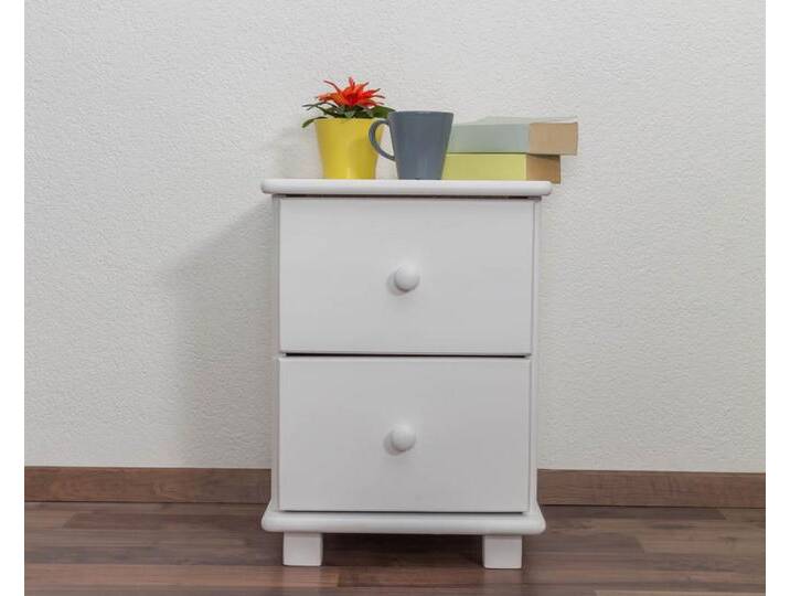 Nachtkommode Kiefer massiv Vollholz weiß lackiert 009 - Abmessung 55 x 42 x 42 cm (H x B x T) von easyMÖBEL